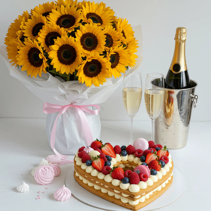 SOLE MIO - CREAM TART, SUNFLOWERS AND SPARKLING WINE
