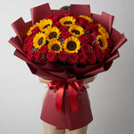 MAXI BOUQUET RED ROSES AND SUNFLOWERS