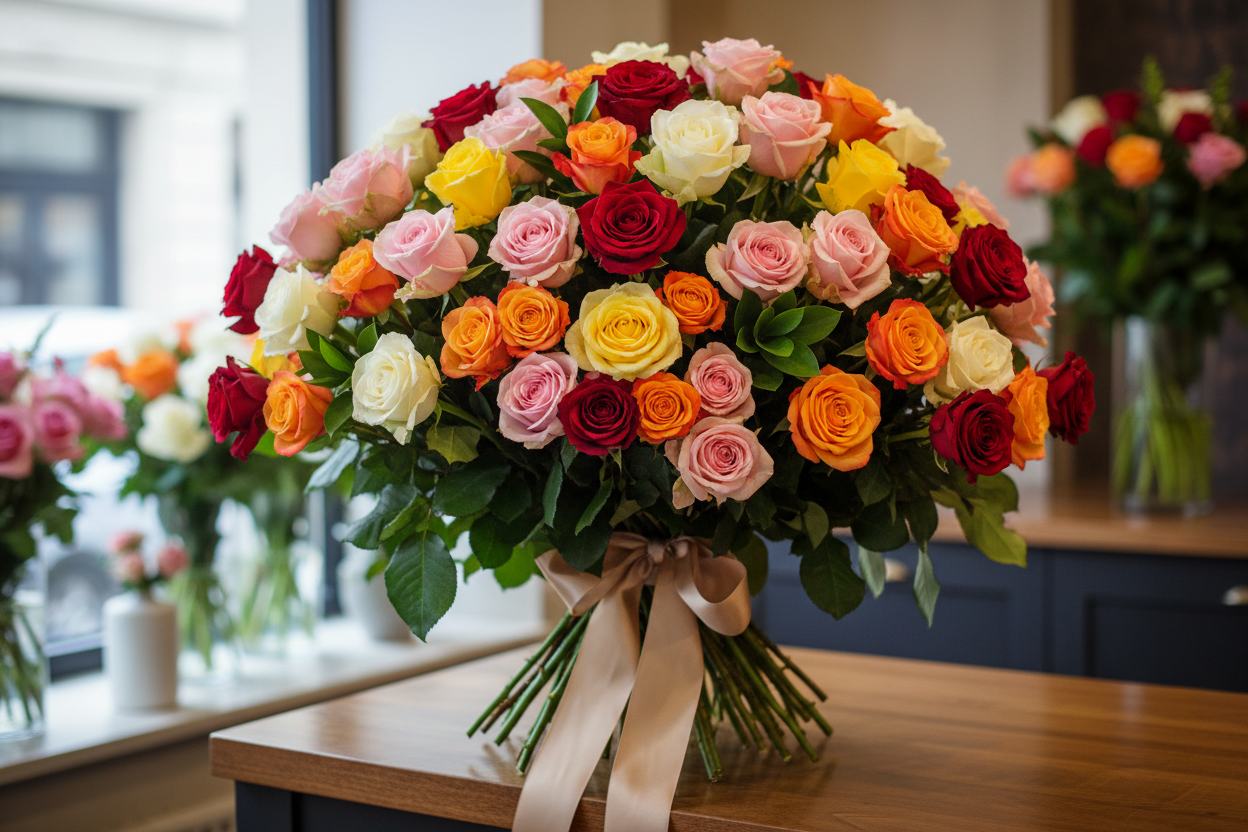 MAXI BOUQUET OF COLORED ROSES
