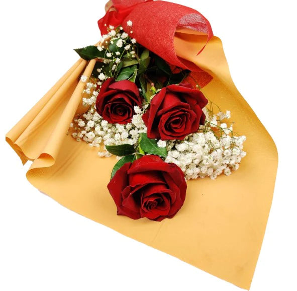 mazzo di 3 rose rosse